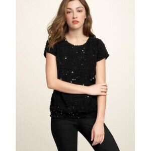 Gap Black Fuzzy Cap Sleeve Sequin Sweater Size Medium